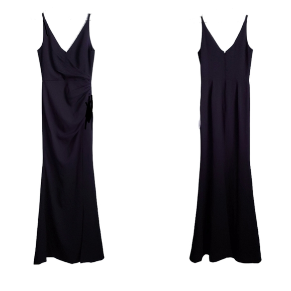 Dress The Population Long Mermaid Elegant Gown Slit Plunge Evening Iris Crepe - Picture 11 of 12